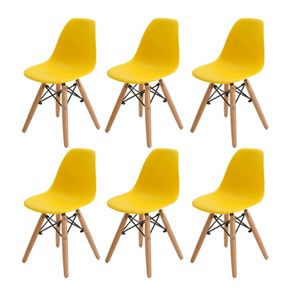 1 Kit 6 Cadeiras Eiffel DKR Infantil Rivatti 31 cm -Largura- Assento em PP Amarelo e Base em Madeira